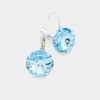 Fashnzfab Genuine Round Crystal Lever Back Earrings - Aqua In Blue