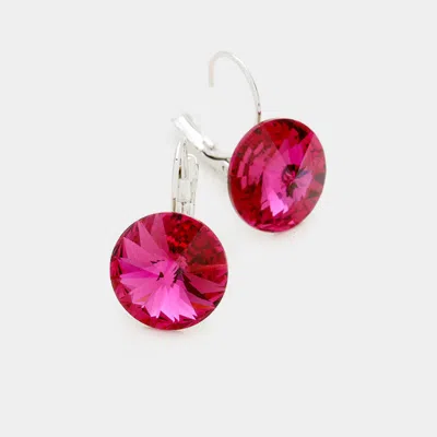 Fashnzfab Genuine Round Crystal Lever Back Earrings - Fuchsia In Pink