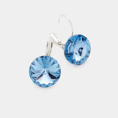Fashnzfab Genuine Round Crystal Lever Back Earrings - Light, Sapphire In Blue
