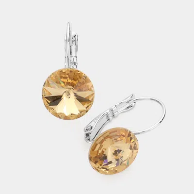 Fashnzfab Genuine Round Crystal Lever Back Earrings - Lt Col Topaz In Silver