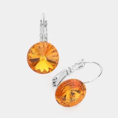 Fashnzfab Genuine Round Crystal Lever Back Earrings - Topaz In Orange