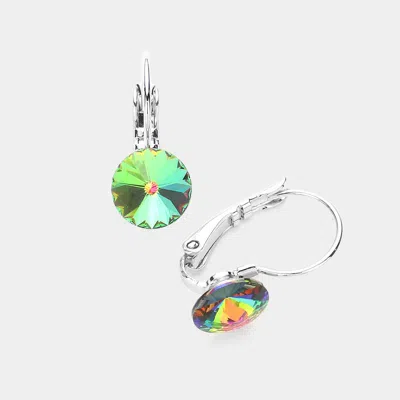 Fashnzfab Genuine Round Crystal Lever Back Earrings - Vitrail Medium In Metallic