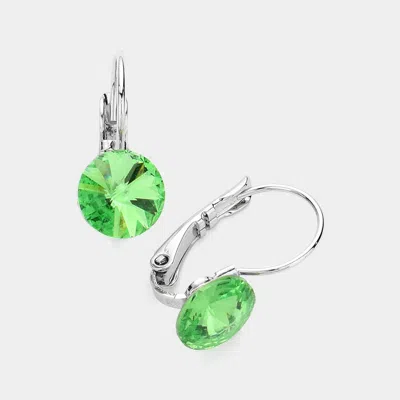 Fashnzfab Genuine Round Crystal Lever Back Earrings 0.3" X 0.75" In Green