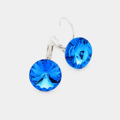 Fashnzfab Genuine Round Crystal Lever Back Earrings In Blue