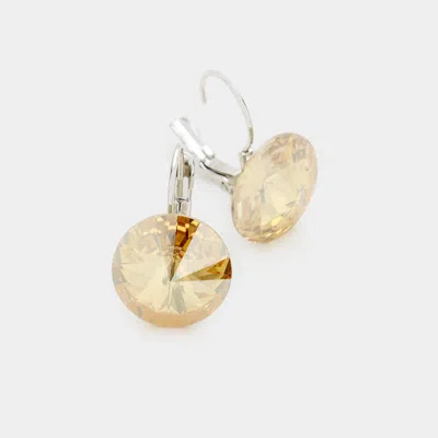 Fashnzfab Genuine Round Crystal Lever Back Earrings In Brown