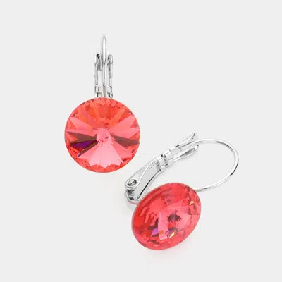 Fashnzfab Genuine Round Crystal Lever Back Earrings In Red