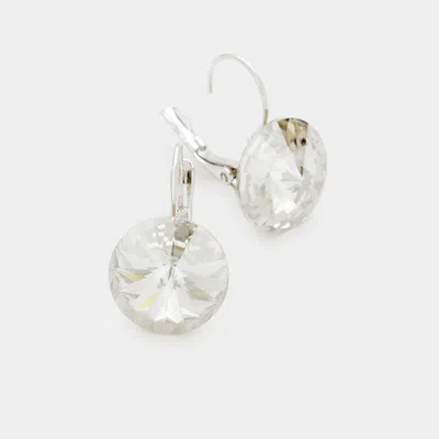 Fashnzfab Genuine Round Crystal Lever Back Earrings In Metallic