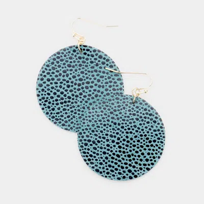 Fashnzfab Genuine Sting Ray Leather Round Earrings - Gold, Green In Gray