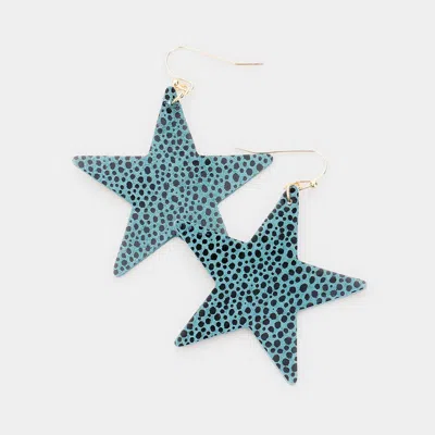 Fashnzfab Genuine Sting Ray Leather Star Earrings In Green
