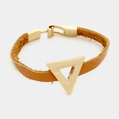 Fashnzfab Geo Hoop & Faux Leather Bracelet Brown, Rose Gold Burnished