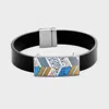 Fashnzfab Geo Patterned Genuine Leather Magnetic Bracelet Hematite, Gray, Blue, Black In Multi