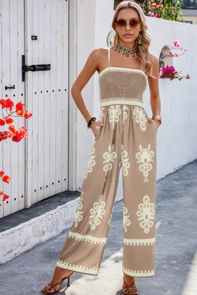 Fashnzfab Geo Print Off Shoulder High Waist Fit Jumpsuit