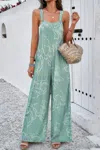 Fashnzfab Geo Print Smocked Sleeveless Pockets Jumpsuit