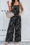 Fashnzfab Geo Print Smocked Sleeveless Pockets Jumpsuit