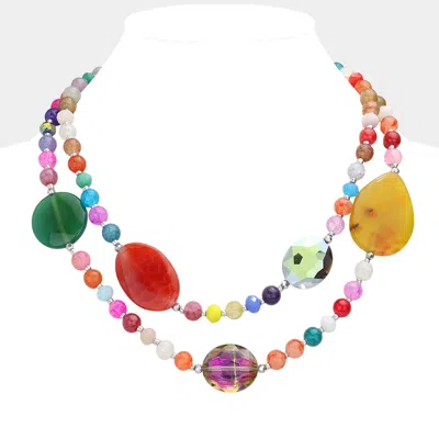 Fashnzfab Geometric Bead Accented Double Layered Necklace In Multi