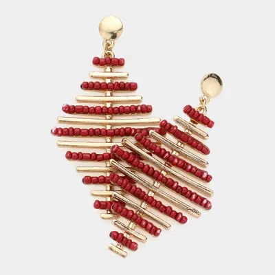 Fashnzfab Geometric Bead Accented Earrings - Burdy In Gold
