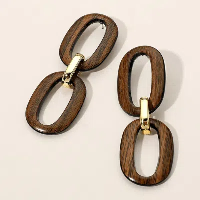 Fashnzfab Geometric Bold Wooden Link Drop Earrings In Brown