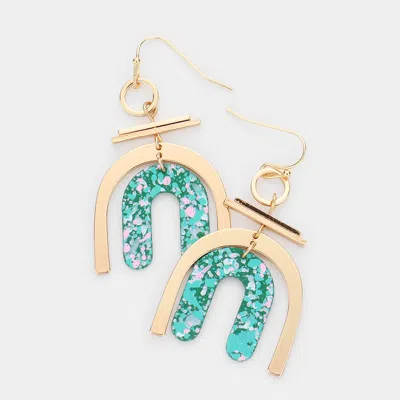 Fashnzfab Geometric Brass Metal Paint Splash Arch Link Dangle Earrings In Green
