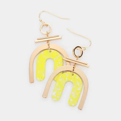 Fashnzfab Geometric Brass Metal Paint Splash Arch Link Dangle Earrings In Yellow