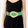 Fashnzfab Geometric Brushed Metal Buckle Faux Leather Belt In Green