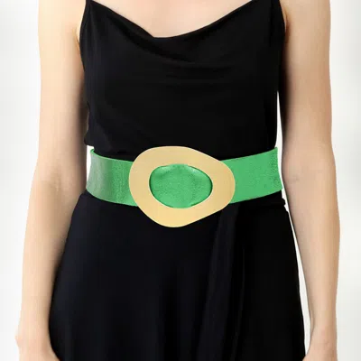 Fashnzfab Geometric Brushed Metal Buckle Faux Leather Belt In Green