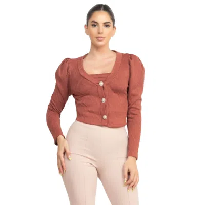 Fashnzfab Geometric Cami Puff Sleeves Blazer Top Set In Multi