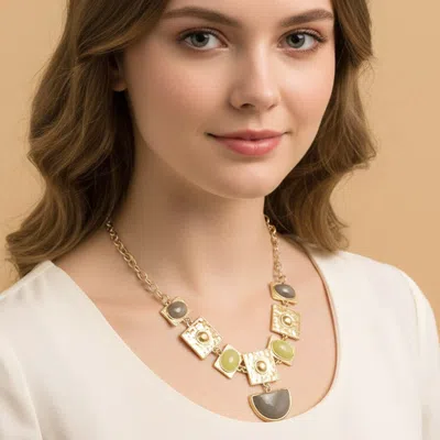 Fashnzfab Geometric Charm Link Statement Necklace In Multi