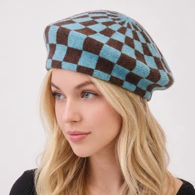 Fashnzfab Geometric Checkered Pattern Knit Winter Beret Hat In Red