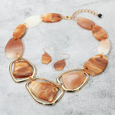 Fashnzfab Geometric Chunky Sparkled Celluloid Acetate Plate Link Statement Necklace In Brown