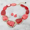 Fashnzfab Geometric Chunky Sparkled Celluloid Acetate Plate Link Statement Necklace In Red