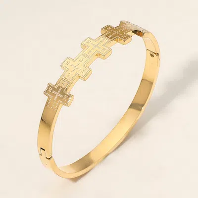 Fashnzfab Geometric Cross Pattern Stainless Steel Bangle Bracelet In Gold