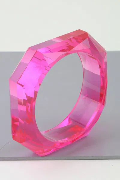 Fashnzfab Geometric Crystal Stone Cuff Bracelet In Pink