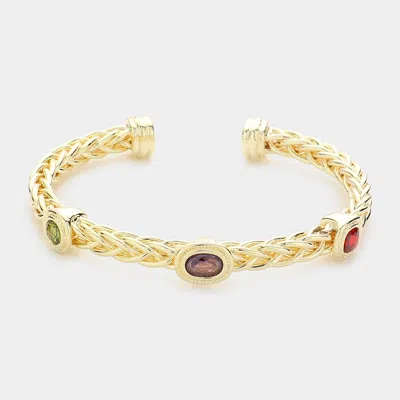 Fashnzfab Geometric Cz Stone Embellished Cuff Bracelet Gold