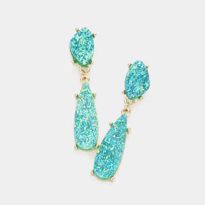 Fashnzfab Geometric Druzy Link Dangle Earrings - Emerald In Blue