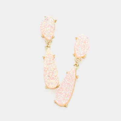 Fashnzfab Geometric Druzy Link Dangle Earrings In Pink