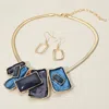Fashnzfab Geometric Enamel Rectangular Plate Beaded Necklace In Blue