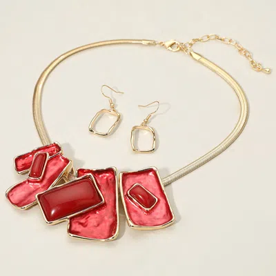 Fashnzfab Geometric Enamel Rectangular Plate Beaded Necklace In Gold