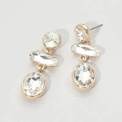 Fashnzfab Geometric Faceted Stone Link Drop Earrings In Silver