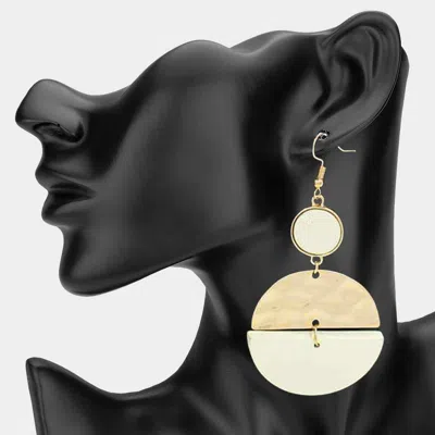 Fashnzfab Geometric Hammered Metal Wooden Disc Dangle Earrings In Multi