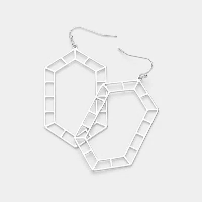 Fashnzfab Geometric Hexagon Cutout Dangle Earrings In Silver