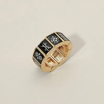Fashnzfab Geometric Mahjong-inspired Tile Beaded Stretch Ring In Multi