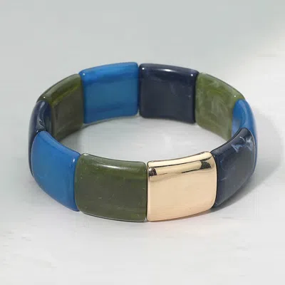 Fashnzfab Geometric Marbled Resin Tile Beaded Stretch Bracelet In Multi