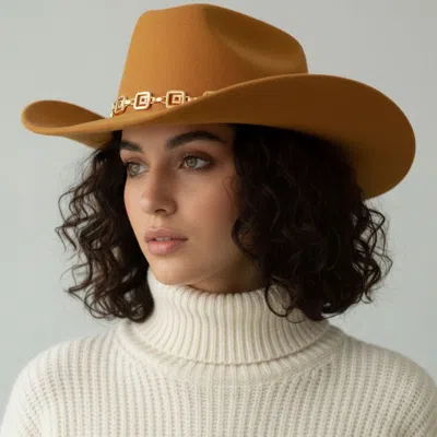 Fashnzfab Geometric Metal Chain Accent Western Cowboy Fedora Hat In Black