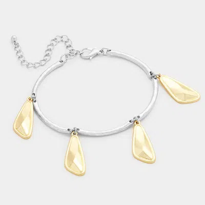 Fashnzfab Geometric Metal Charms Station Bracelet Worn Gold, Worn Silver In Multi