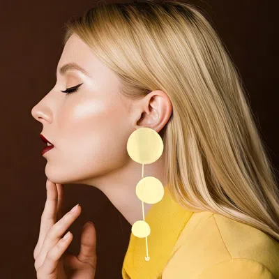 Fashnzfab Geometric Metal Disc Linear Drop Earrings Gold