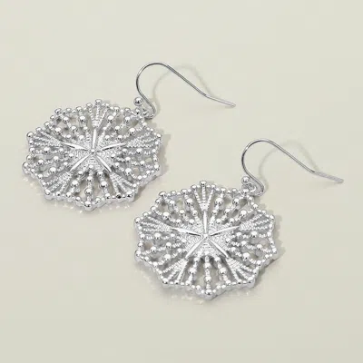 Fashnzfab Geometric Metal Filigree Medal Dangle Earrings In Silver