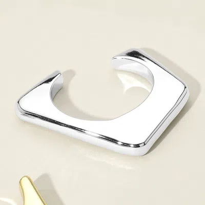 Fashnzfab Geometric Metal Flat Cuff Bracelet Rhodium In Multi