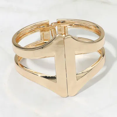 Fashnzfab Geometric Metal Hinged Bangle Bracelet In Gold