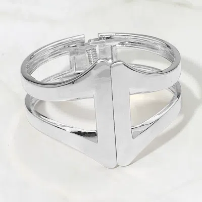 Fashnzfab Geometric Metal Hinged Bangle Bracelet In Silver