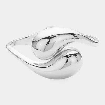Fashnzfab Geometric Metal Teardrop Tip Hinged Bangle Bracelet Rhodium In Metallic